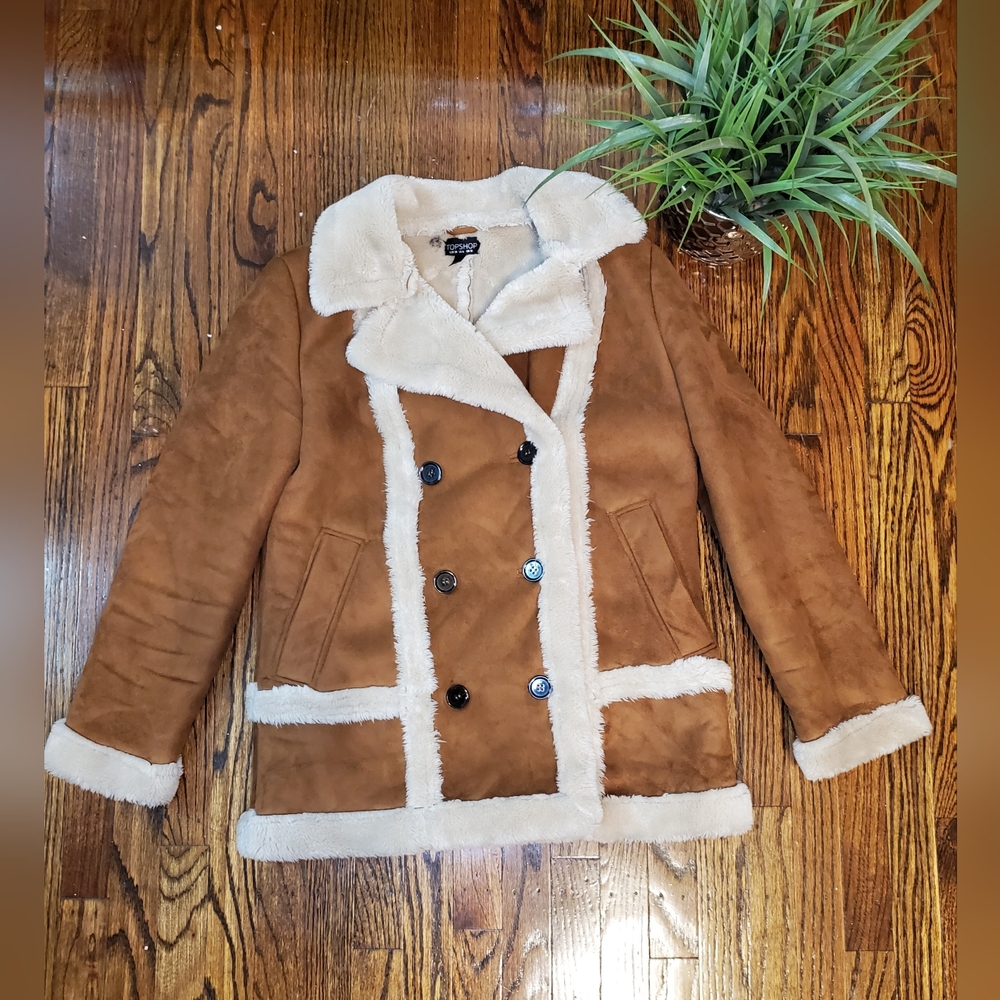 Topshop Faux Fur Shearling Tan Coat - Picture 8 of 16